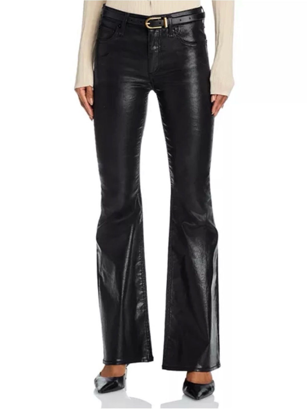 NWT Rag & Bone Flexi Dahlia Mid Rise Full Flare Jeans Black Coated 27